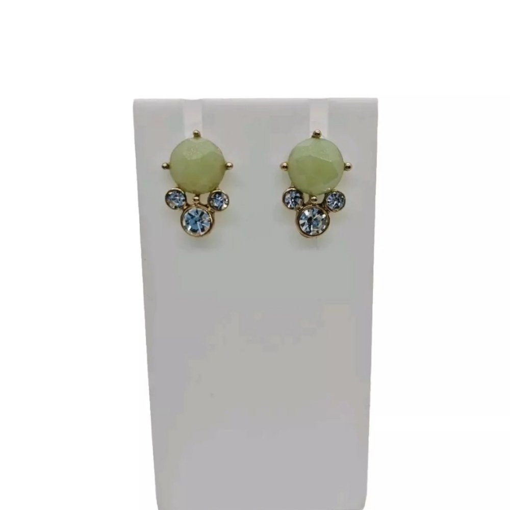 Women's Stud Earrings Light Jade Color With Clear Rhinestones